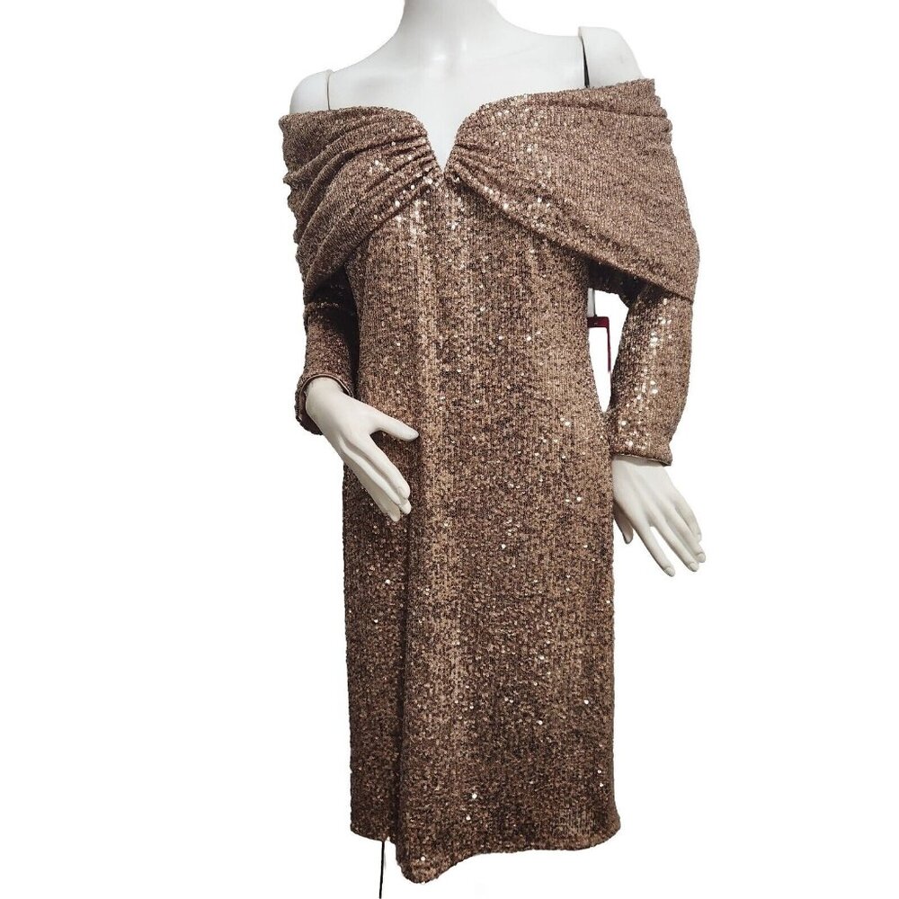 Vince Camuto Sequin Draped Off-the-Shoulder Sweetheart Neck Size 10 Dress (CJ8) - Picture 1 of 12